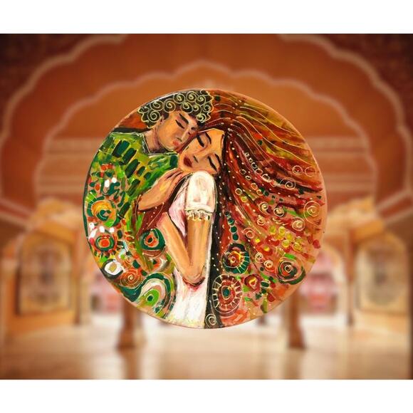 Romantic Abstract Embroidery Hoop – Hand-Painted Couple’s Embrace with Vibrant - Picture 5 of 5